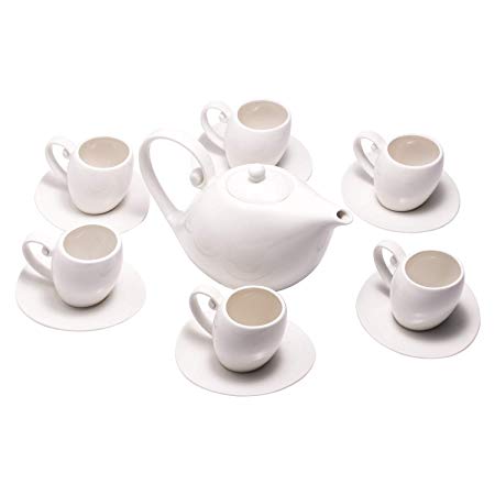 Porcelain Tea Coffee Set, 6 Pcs Tea Cup and Saucer with 1 Teapot