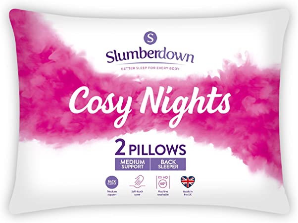 Slumberdown Cosy Nights Pillows, Pack of 2, Medium Support, Designed for Back Sleepers