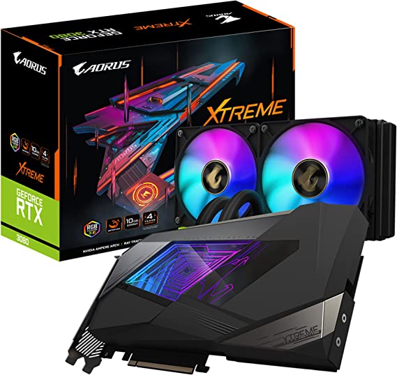 GIGABYTE AORUS GeForce RTX 3080 Xtreme WATERFORCE 10G (REV2.0) Graphics Card, WATERFORCE All-in-one Cooling System, LHR, 10GB 320-bit GDDR6X, GV-N3080AORUSX W-10GD REV2.0 Video Card