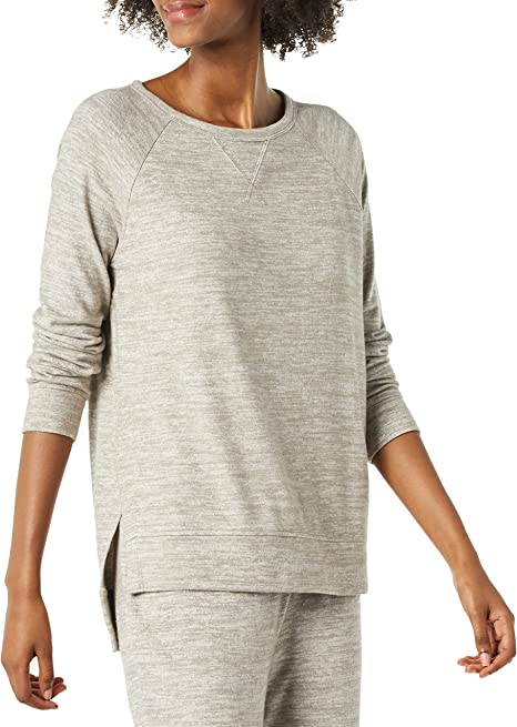 Daily Ritual Women's Cozy Knit Relaxed-Fit Long-Sleeve Open Crewneck Shirt