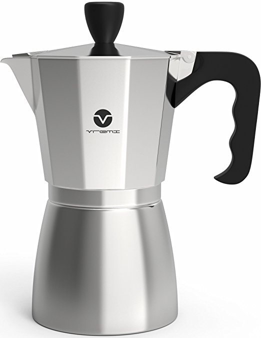 Vremi Stovetop Espresso Maker - Coffee Maker Stove Top 6 Cups Demitasse Espresso Shot Maker for Gas Electric Stovetop - Italian Espresso Latte Maker - Silver