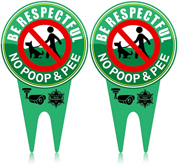 2 Pieces No Poop Dog Signs No Poop and Pee Sign Luminous Be Respectful Sign Yard Dog Sign with Stake Glow in The Dark Dog Signs for Yard Garden