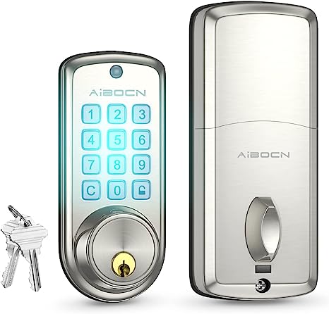 Keyless Entry Door Lock, Aibocn Electronic Keypad Deadbolt, Smart Lock with Auto-Lock, Anti-Peeping Password, Easy to Install and Program for Apartment Garage Bedroom Door Lock Sliver