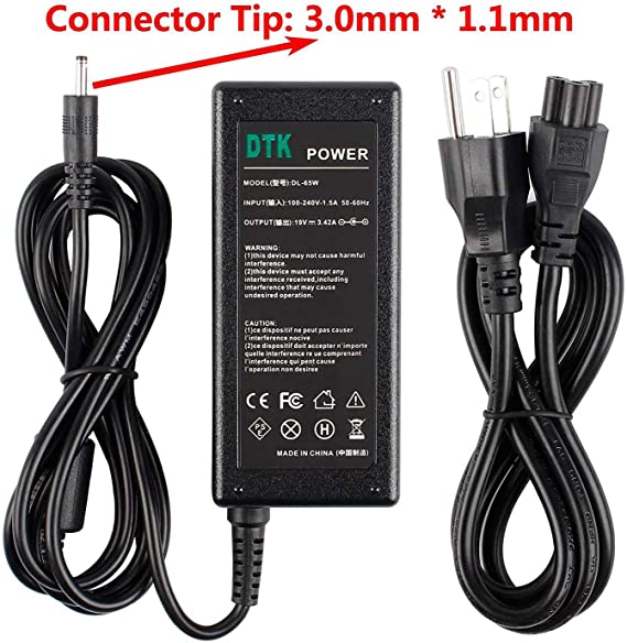 DTK 19V 3.42A 65W Laptop Charger Notebook Ac Adapter Power Supply for Acer A13-045n2a PA-1650-80 PA-1450-26 Power Cord Connector: 3.0 x 1.1mm