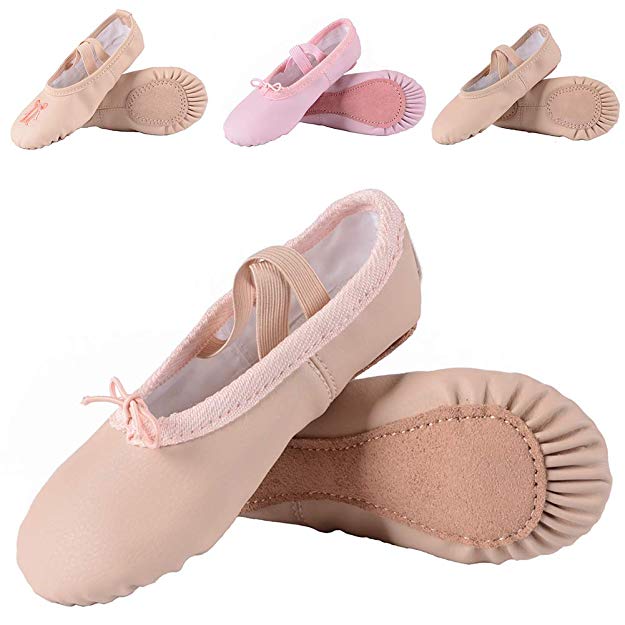 Leather Ballet Shoes for Girls/Toddlers/Kids, Full Sole Leather Ballet Slippers/Dance Shoes, Pink/Nude
