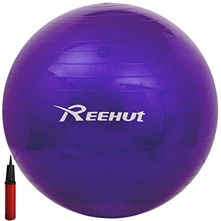 Reehut Anti-Burst Core Exercise Ball for Yoga, Balance, Workout, Fitness w/ Pump - 45cm 55cm 65cm 75cm 85cm