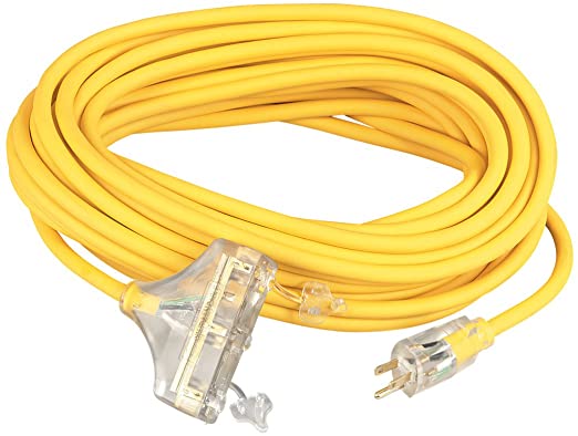 Coleman Cable 04189 12/3 Multi-Outlet Vinyl Extension Cord with Lighted End, 100-Foot