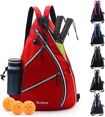 ZOEA Pickleball Bag, Sport Pickleball Sling Bag for Women Man, Adjustable Pickleball Backpack with Fence Hook Water Bottle Holder, Fits 4 Paddles and All Your Other Gear