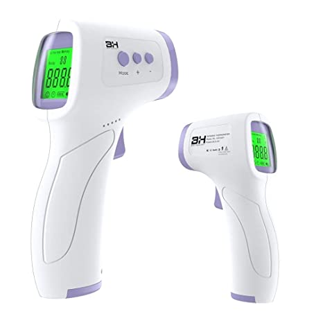 【2020 New Upgrade】No Touch IR Infrared Digital Non-Contact Thermometer Gun with Three Color LCD Screen for Adult and Baby Forehead, Ear and Body Temperature with Fever Alarm and Memory Function