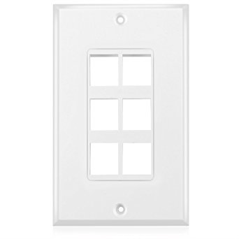 TNP Keystone Wall Plate - Keystone Insert Jack Single Gang Wiring Plug Socket Decorative Face Cover Outlet Mount Panel with Screws White (6 Port)