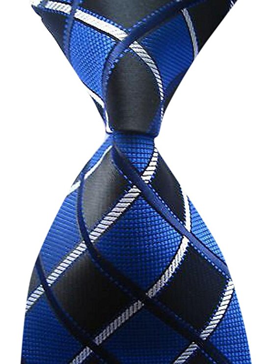 Allbebe Men's Classic Checks Blue Jacquard Woven Silk Tie Business Necktie