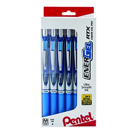 Pentel EnerGel RTX RT Liquid Gel Pen, Med, Metal Tip, 0.7mm, Blue Ink, 12-Pk Window Box of 12 (BL77PC12C1)