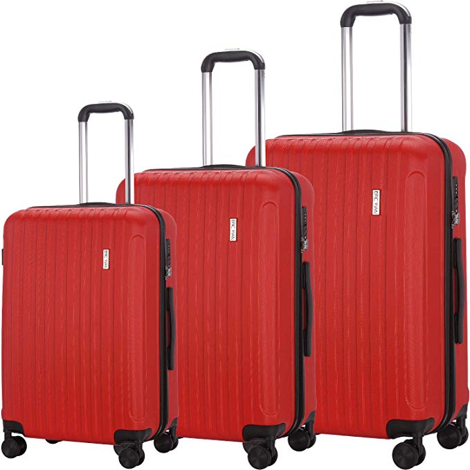 Luggage Set 3 Piece Suitcase ABS Trolley Spinner Hardshell Lightweight Suitcases TSA (cherry red)