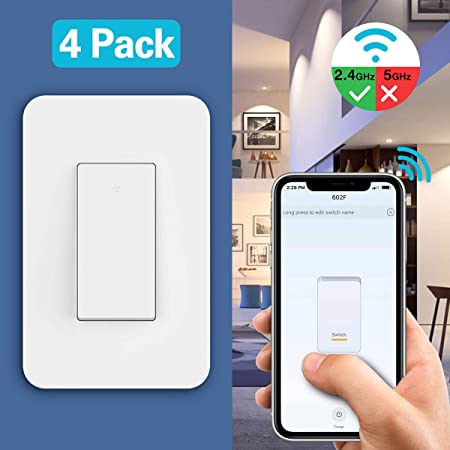 MoKo Smart Light Switch, 4 Pack, 3-Way Smart WiFi Light Switch with Remote Control and Timer,Compatible with Alexa, Google Home and IFTTT, No Hub Required, White