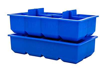 Large Blue Stackable Silicone Ice Cube Trays Set of 2 By Scotch Rocks