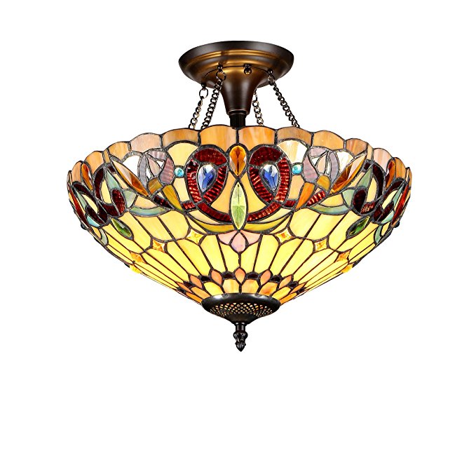 Chloe Lighting Chloe Lighting Serenity 2-Light Tiffany Style Victorian Semi Flush Ceiling Fixture with 16 in. Shade