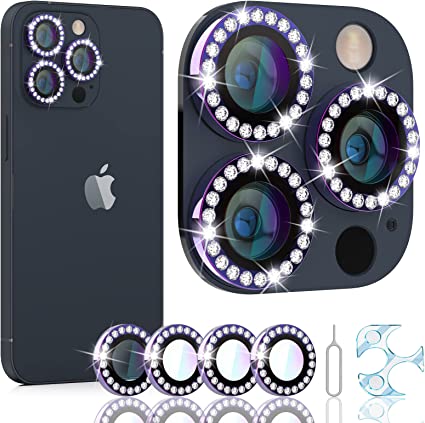 Freefa for iPhone 13 Pro 13 Pro Max Camera Lens Protector - 9H Case Friendly Tempered Glass Camera Cover Screen Protector Aluminum Alloy Ring Cover Phone Accessories (13Pro/13ProMax Glitter)