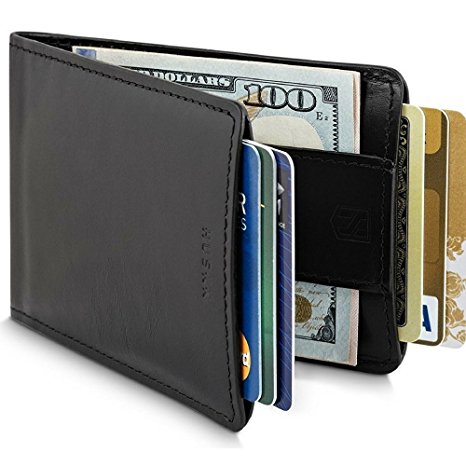 HUSKK Leather Wallet for Men - Credit Card Sleeve Holder With Money Strap [CSBW2-B]