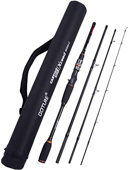 Goture Fishing Rods - Casting & Spinning Fishing Rods - Portable 4 Sections Lightweight Carbon Fiber Poles M Power MF Action 6.6ft - 10ft