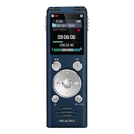 Digital Voice Recorder by MILALOKO Blue, 8GB 580Hrs Capacity Digital Audio Recorder Dictaphone,Double Microphone,Metal Body,Auto Saving File,PCM Recording Device, MP3 Player
