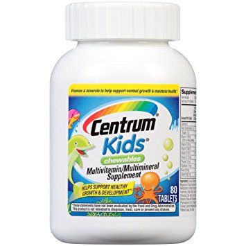 Centrum Kids Multivitamin/Multimineral Supplement (Cherry, Orange, & Fruit Punch Flavor, 80-Count Chewables)