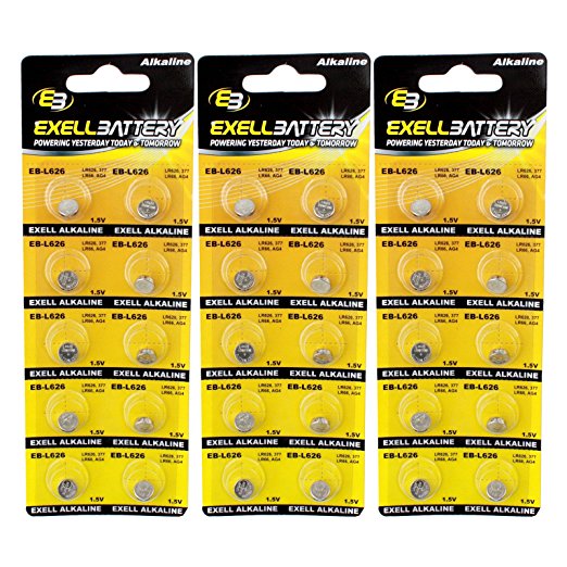 3pc 10pk Exell EB-L626 Alkaline 1.5V Watch Battery Replaces AG4 377
