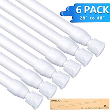 Mollio Tension Rods 28 to 48 Inches [with Durable Package] Curtain Rods for Windows 28 to 48 Inch Tension Curtain Rod Spring Tension Rod for Windows Kitchen Bathroom 6 Pack White Tension Rod