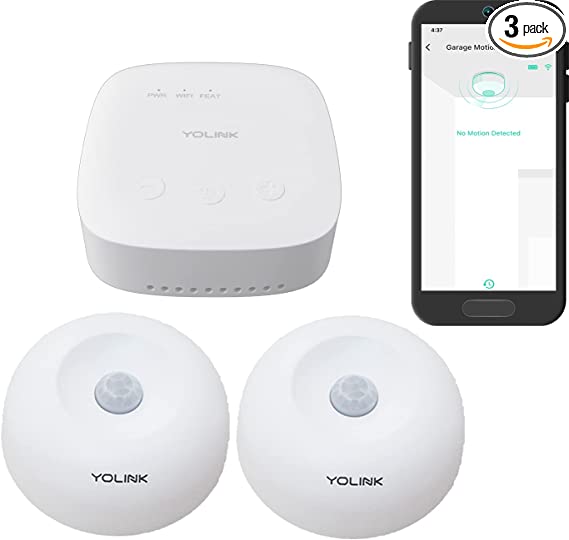YoLink SpeakerHub & Two Motion Sensor Smart Home and Security Kit – Audio Hub Plays Tones/Sounds, Spoken Messages, LoRa-Powered ¼ Mile Range, WiFi Required
