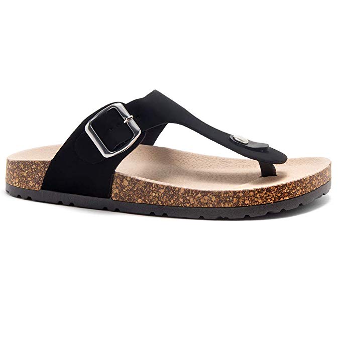 Herstyle Abella Women's Comfort Buckled Slip on Sandal Casual Cork Platform Sandal Flat Open Toe Slide Shoe