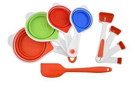 Küche Kitchen Non-Toxic and BPA Free Baking Silicone Measuring Cups and Spoons Utensil Set with Mixing Spatula,  Multi/White