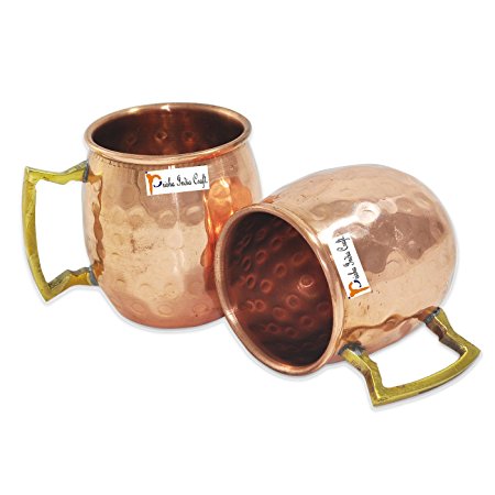 Set of 2 - Prisha India Craft ® SHOT MUG 2-Ounce 100% Pure Copper Solid Hammered Barrel SMALL SIZE Mug - Pure Copper TINY Mugs - Copper Cups with No Inner Lining , Moscow Mule Cocktail SHOT MUG