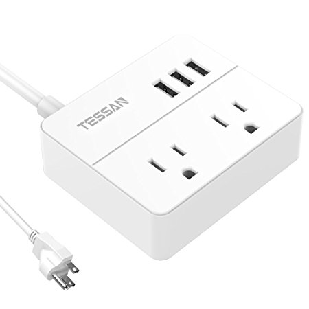 TESSAN Portable 2 Outlet Travel Power Strip with 3 USB Ports Charging Station 3 Ft Cord