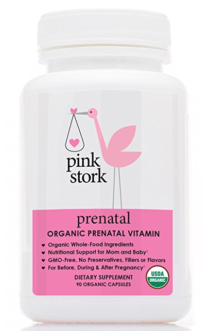 Pink Stork Prenatal: Organic Prenatal Vitamin, -Organic Whole-Food Ingredients, -Nutritional Support Before, During, After Pregnancy, -No preservatives, Fillers or Flavors, -90 Capsules