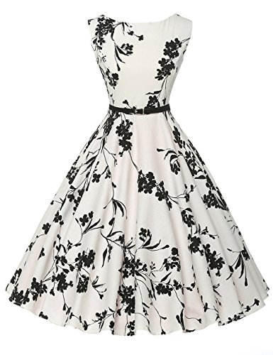 GRACE KARIN Boatneck Sleeveless Vintage Tea Dress With Belt