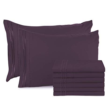 Nestl Bedding Solid Microfiber King 20 x 40 Inches Pillowcases, Purple Eggplant (Set of 8)