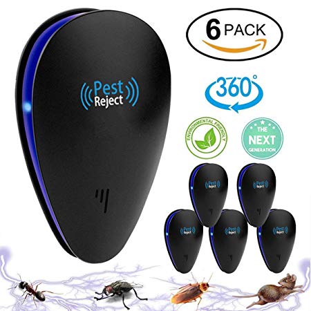 Tomu Ultrasonic Pest Repeller for Bugs and Insects, Mice Repellent to Repel and Prevent Mouse, Ant, Mosquito, Spider, Rodent, Roach,Child and Pets Safe Control(6 Black Packs)