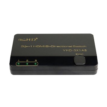 ViewHD AB Bi-Directional 3x1  1x3 HDMI Switch Support 1080P  3D  4K  Ultra HD  VHD-3X1AB