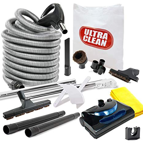 Central Vacuum kit with Powerhead, Hose and Tools for Beam Electrolux Nutone Hayden fits All Brands White Head (Black, 30ft)