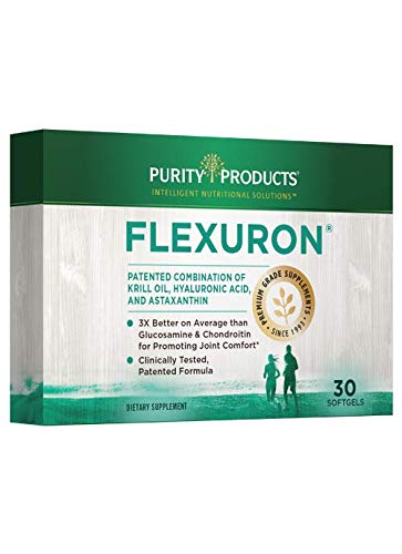 Flexuron Joint Formula by Purity Products | 3X - 5X Better than Glucosamine and Chondroitin** | Starts Working in just 7 Days* | Krill Oil, Low Molecular Weight Hyaluronic Acid, Astaxanthin | 30 count