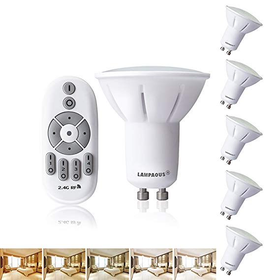 LAMPAOUS GU10 LED Bulbs Dimmable 5W Light Bulb Remote Control Light Color Adjustable Spotlight 50W Equivanlent for Chandelier Lighting Ceiling Light Fixture Pendant Lamp,5 Bulbs 1 Remote Pack