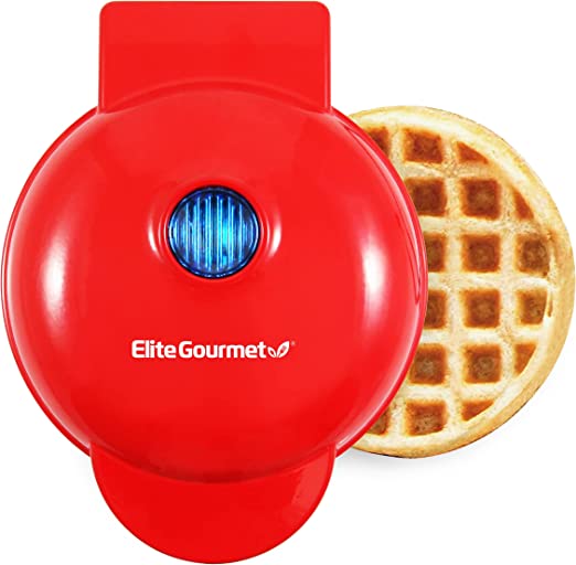 Elite Gourmet EWM015R Electric Nonstick Mini Waffle Maker, Belgian Waffles, Compact Design, Hash Browns, Keto, Snacks, Sandwich, Eggs, Easy to Clean, Red