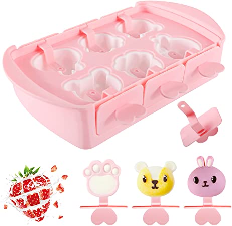 Cartoon Ice Lolly Moulds,Mini Animal Popsicle Moulds Silicone with Sticks and Non-Spill Lid,Ice Lolly Maker Kids BPA Free,Reusable Popsicle Mold,Ice Pop Moulds for Baby Kids Children,Dishwasher Safe