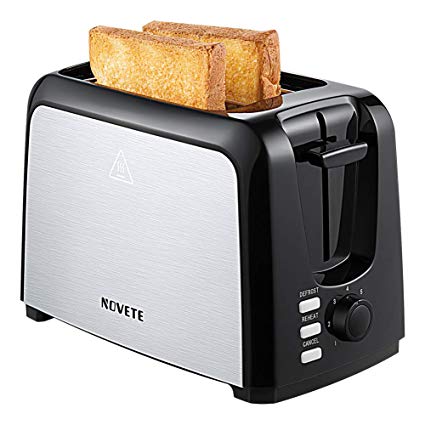 2-Slice Toaster, NOVETE Extra-Wide Slot Toaster with Defrost, Reheat and Cancel Functions, 7 Browning Levels, Dust Cap and Removable Crumb Tray, Brushed Stainless Steel Body