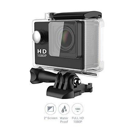 Topjoy 2 Inch LCD Underwater 30 Waterproof 1080P 5MP Sports Action Cam DVR for Motorcycle Skating Diving