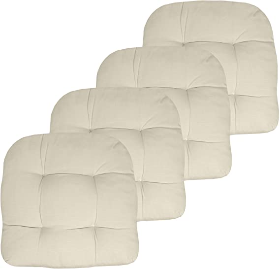 Sweet Home Collection Patio Cushions Outdoor Chair Pads Premium Comfortable Thick Fiber Fill Tufted 19" x 19" Seat Cover, 4 Pack, Cream