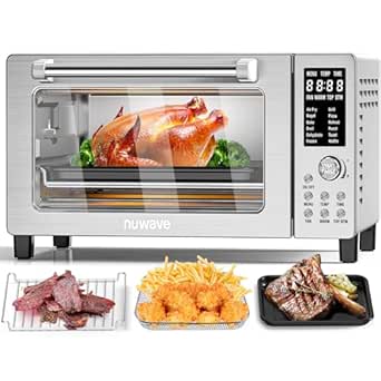 Nuwave Bravo Pro 12-in-1 Toaster Oven Air Fryer - Super Convection, Airfryer Oven Countertop, Customizable Pizza Oven, 21QT Stainless Steel, 50°-450°F, PFAS Free