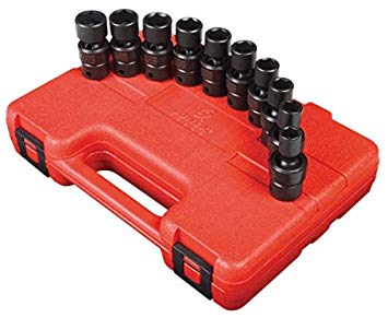 Sunex 3657 3/8-Inch Drive Universal Impact Socket Set, Metric, Standard, 6-Point, Cr-Mo, 10mm - 19mm, 10-Piece