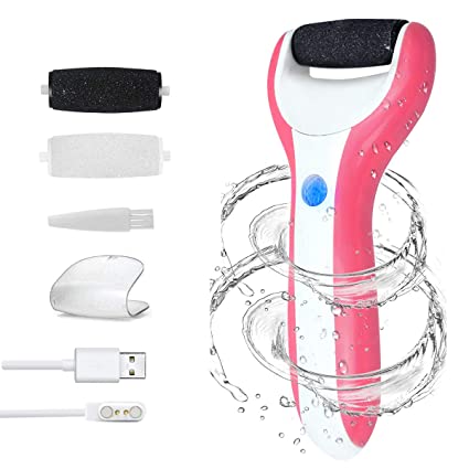 Electric Foot Scrubber Pedicure Foot File Callus Remover Hard Skin Remover for Feet Heels and Dead Skin with 3 Roller Heads (Pink)