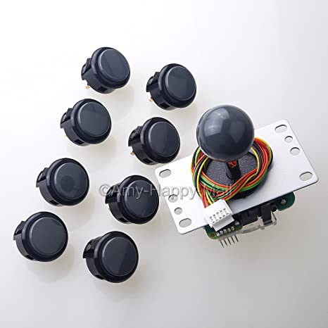 Sanwa JLF-TP-8YT Joystick   8 piece Sanwa OBSF-30 Push Buttons Bundle Kit Color: Gray