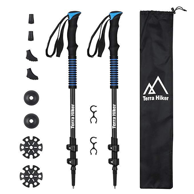 Terra Hiker 100% Carbon Fiber Trekking Pole Set, Anti-Shock Hiking Poles, Lightweight & Collapsible Ski Poles